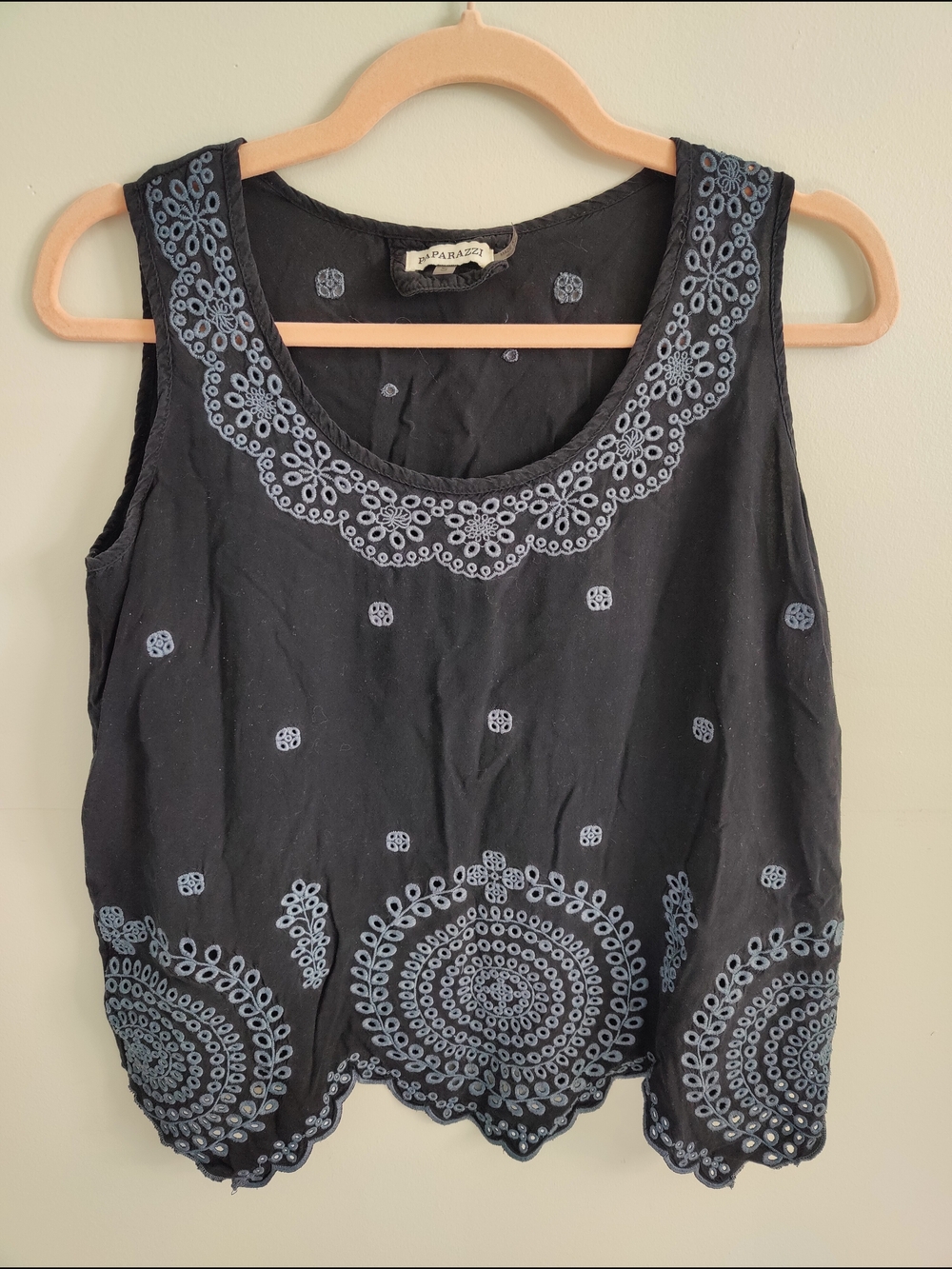 Paparazzi Black Sleeveless Embroidered Tank Top